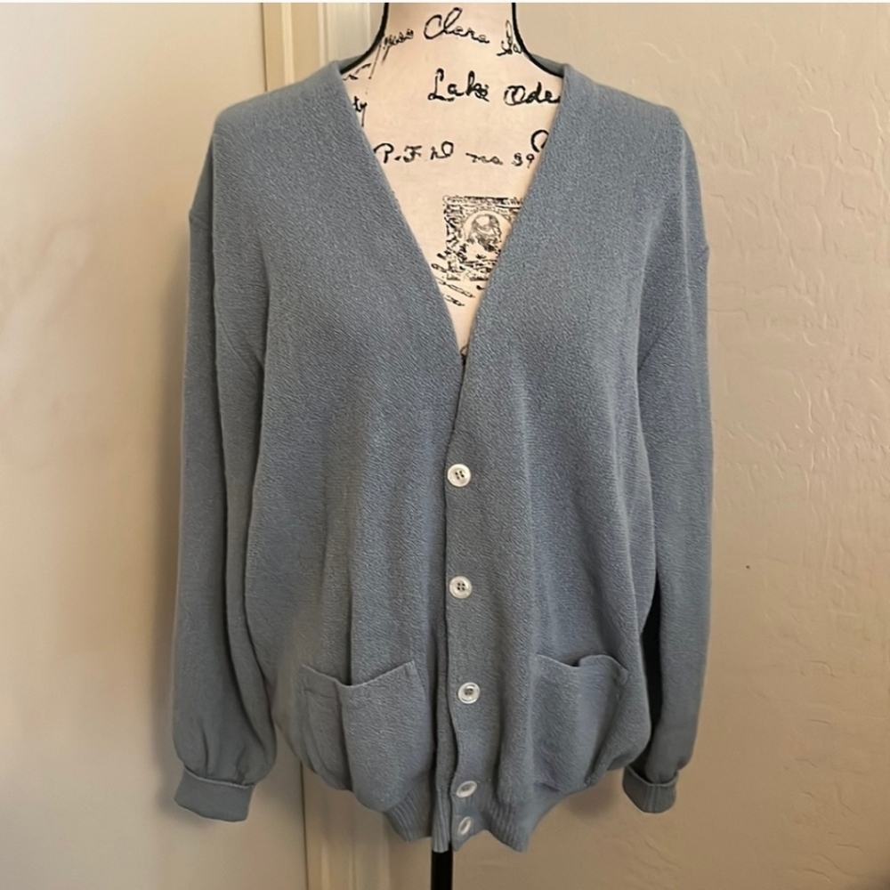 Vintage Peruvian Connection Blue Button Closure Cardigan Front Pockets Sweater